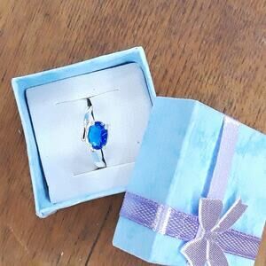 Size 6½  Sterling Silver  & CZ Blue Sapphire  Ring
